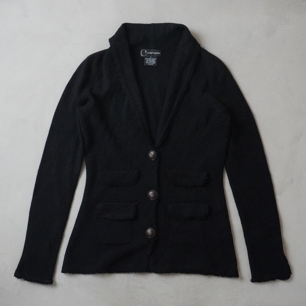 C by Bloomingdale's Cardigan Sweater S Womens Black Merino Wool Cashmere Blend
